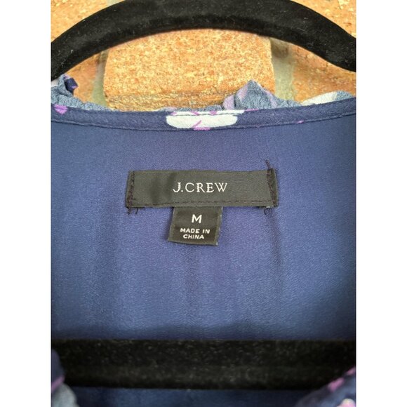 J. Crew Navy Blue Floral Print Long Sleeve Tiered Mini Dress - Picture 9 of 16